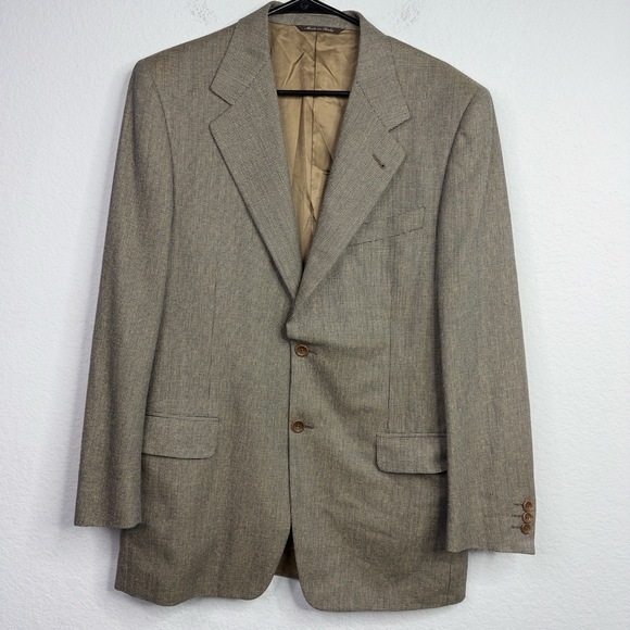 Canali Proposta Blazer Men 48R Brown Silk Wool Plaid 2 Button Career Suit Jacket